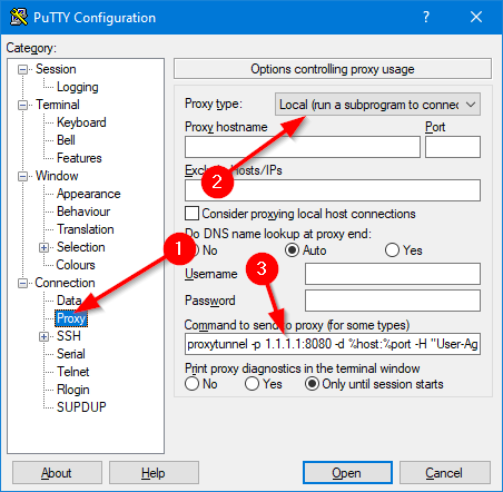 PuTTY via local proxy